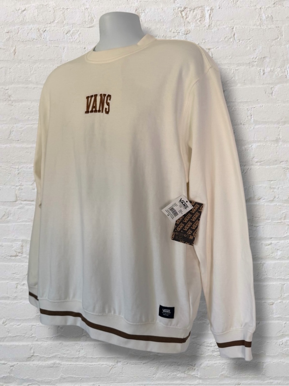 NWT Vans Arch Loose Crew Sweatshirt Marshmallow Cream Men’s Medium Skate - Picture 5 of 11